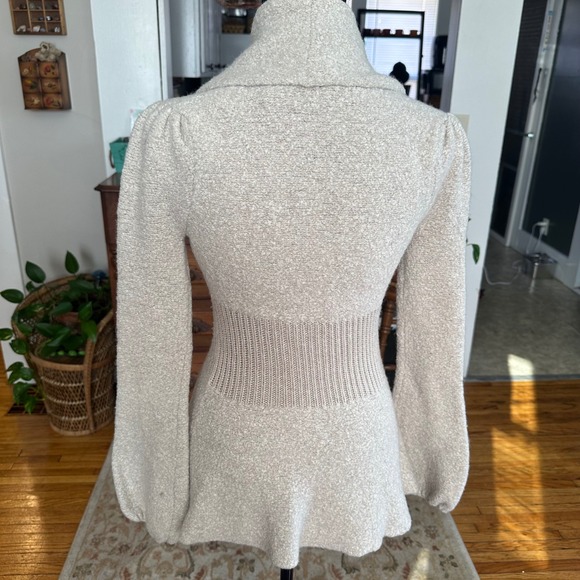 Moda International Cardigan Shawl Collar Button Front Peplum Beige Women's S - Picture 5 of 8